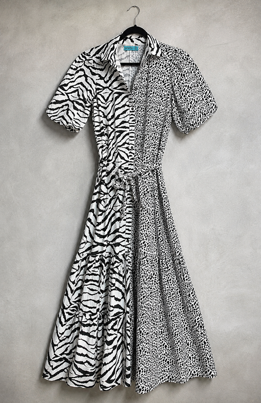 Vestido print SPIRITO blanco y negro
