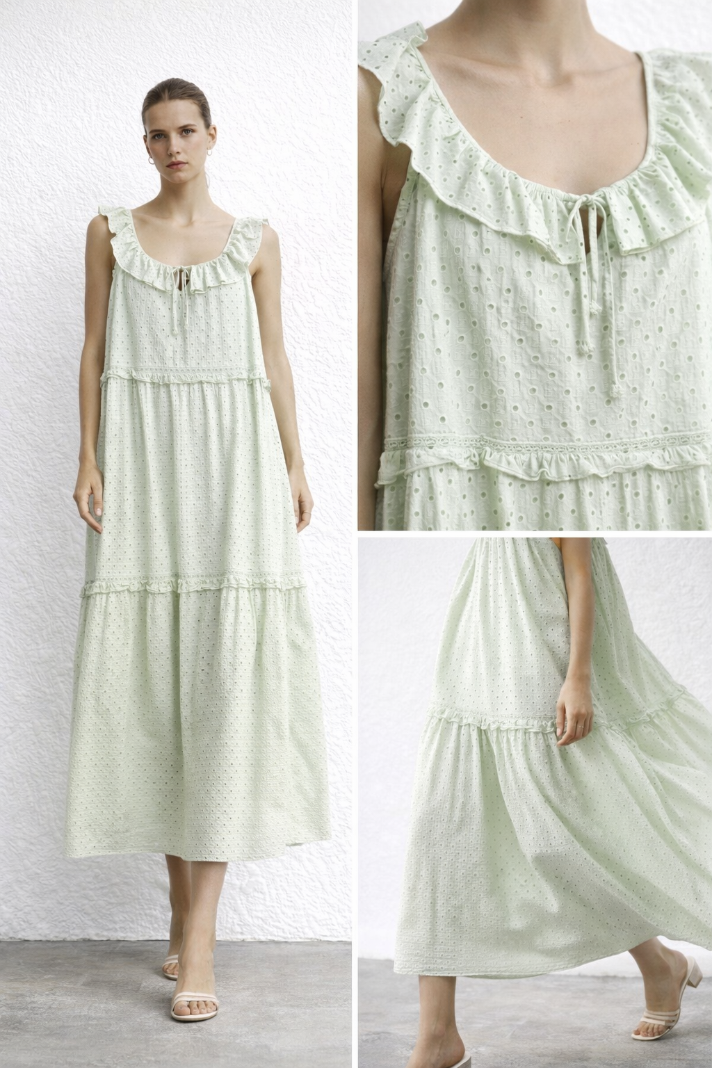 Vestido largo de ojalillo ZARA